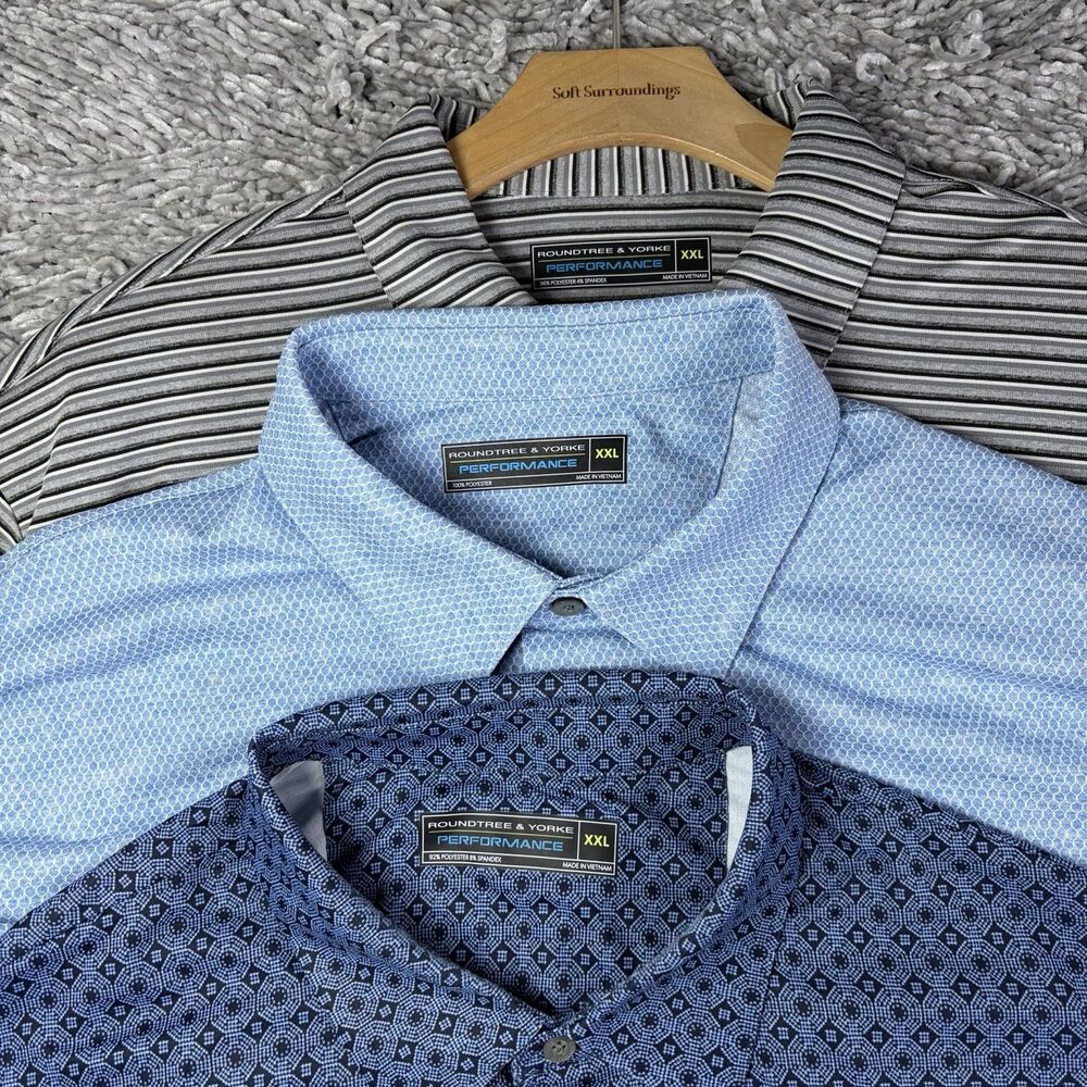 Roundtree & Yorke Performance Polo Lot of 3 Mens XXL Short Sleeve Blue Stretch